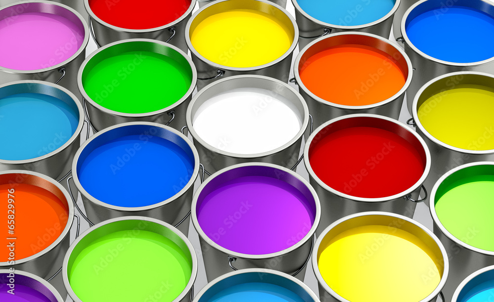 Buckets with colored paint Buckets with colored paint