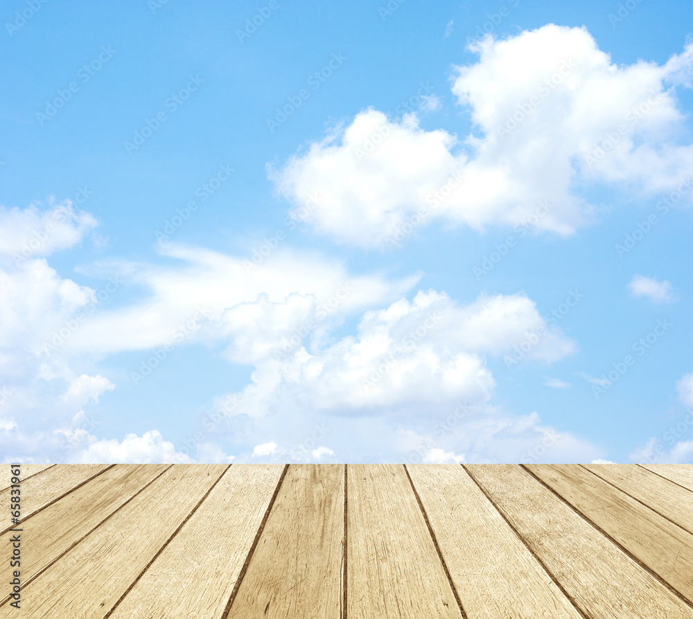 Blue sky and wood in perspective.