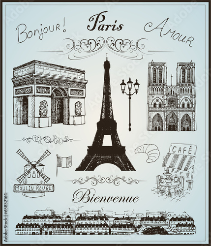 Paris collection elements vector hand drawn