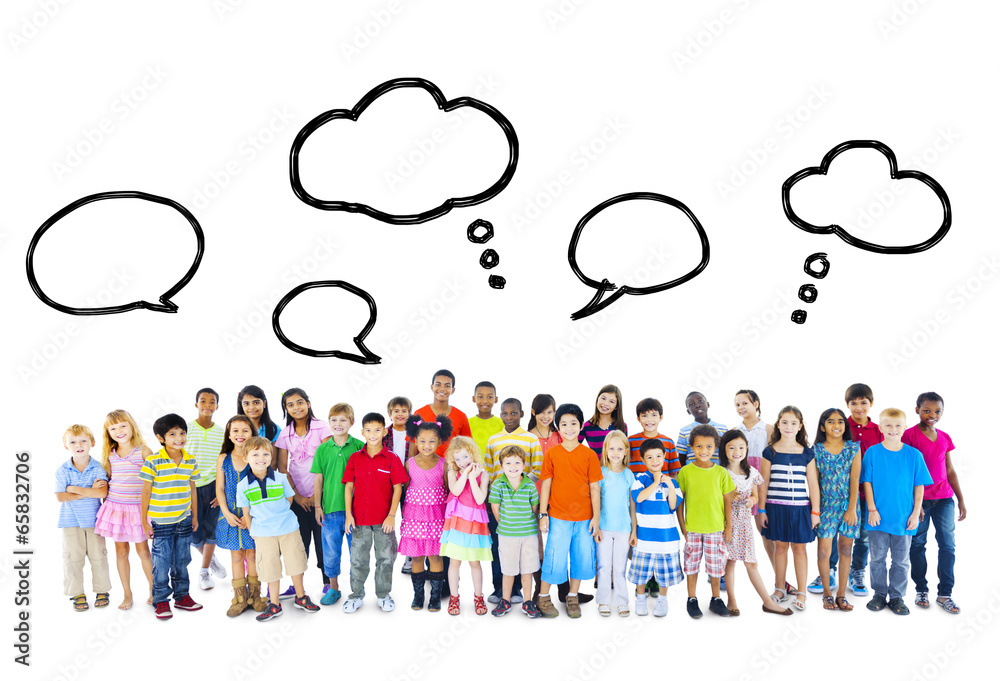 Fototapeta premium Large Group of Multiethnic Children Speech Bubbles