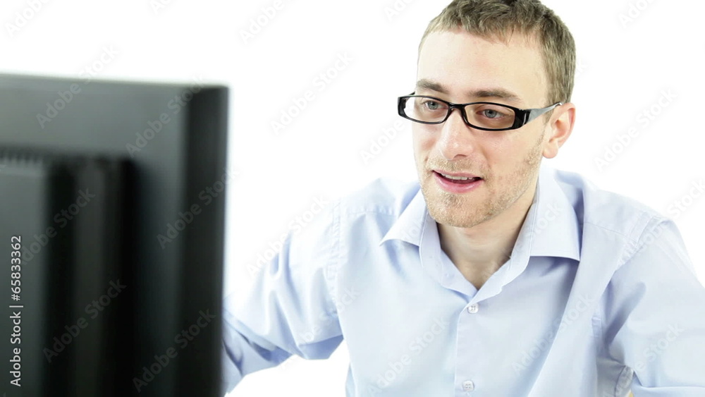 confident business man with computer isolated white confident business man with computer isolated white