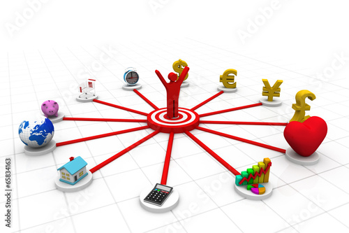 3d business person with business icons;