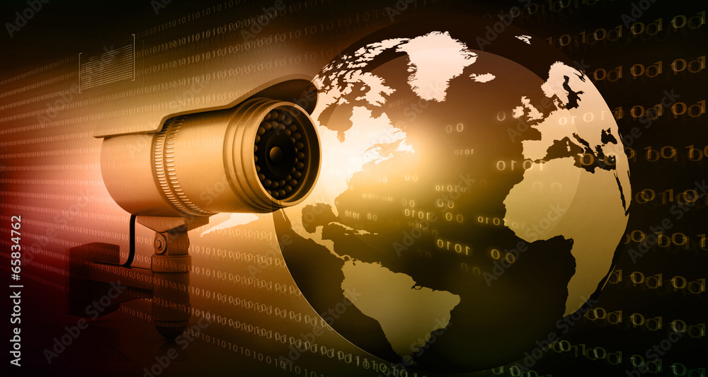 Fototapeta premium Surveillance camera with digital world