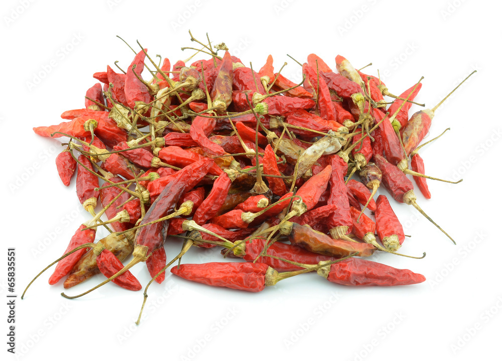 Dried chilli or chilli pepper isolated on white background cutou