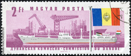 stamp printed by Hungary, shows ship and flag