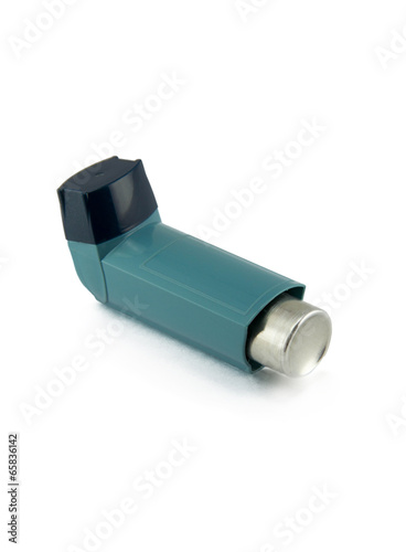 Asthma inhaler isolated on a white background.