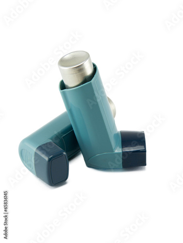 Asthma inhaler isolated on a white background.