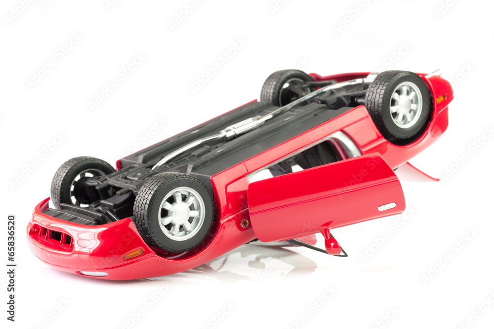 Red sport Car Crash, accident isolated on white background