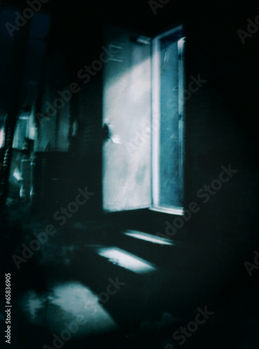 An abstract scene of a dark alleyway at night