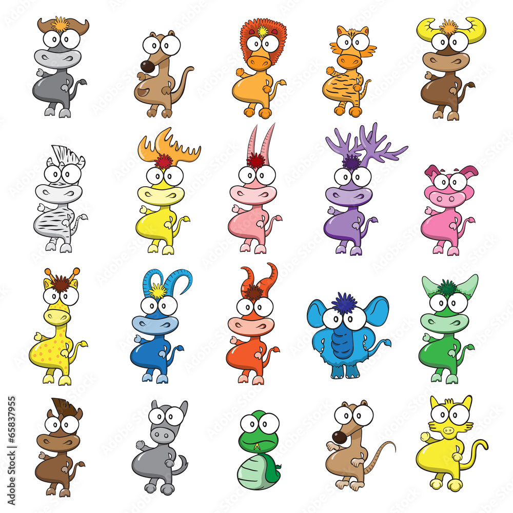 Obraz premium vector illustration of different wild animals cartoons