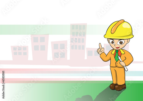Engineers vector cartoon on building background