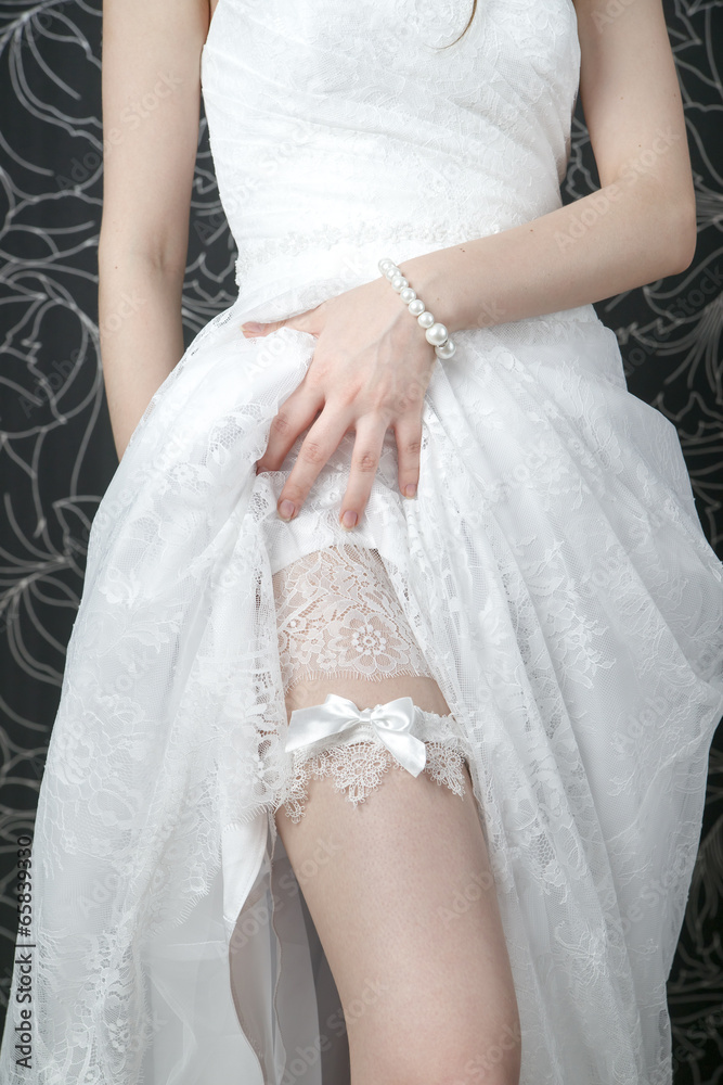 White lace stockings bride