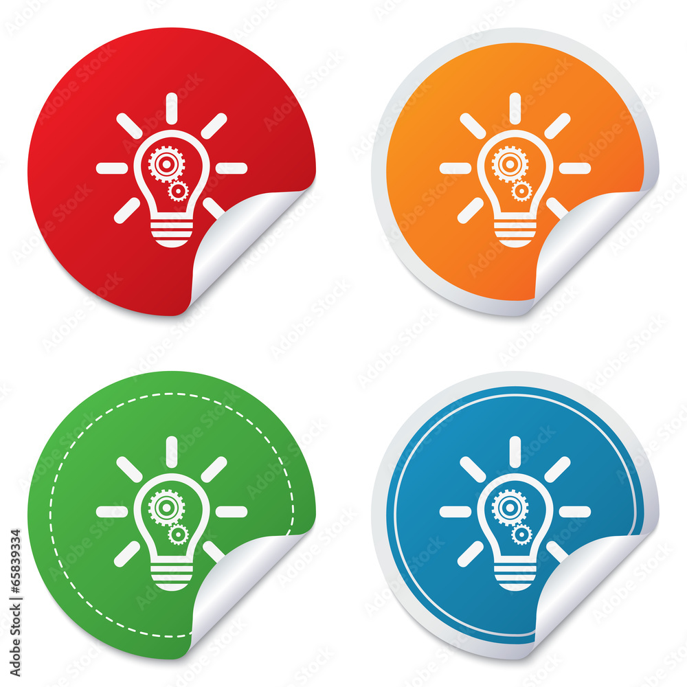 Light lamp sign icon. Bulb with gears symbol. Light lamp sign icon. Bulb with gears symbol.