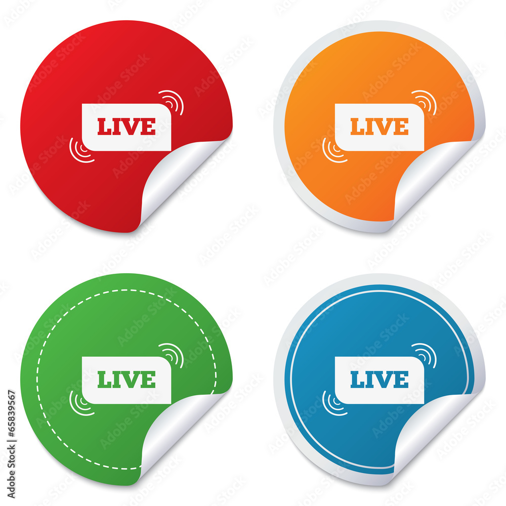 Live sign icon. On air stream symbol. Live sign icon. On air stream symbol.