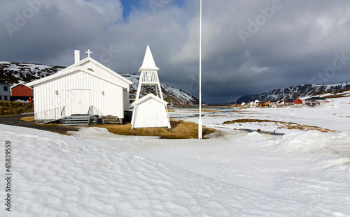 Church in the front of Skarsvag village photo