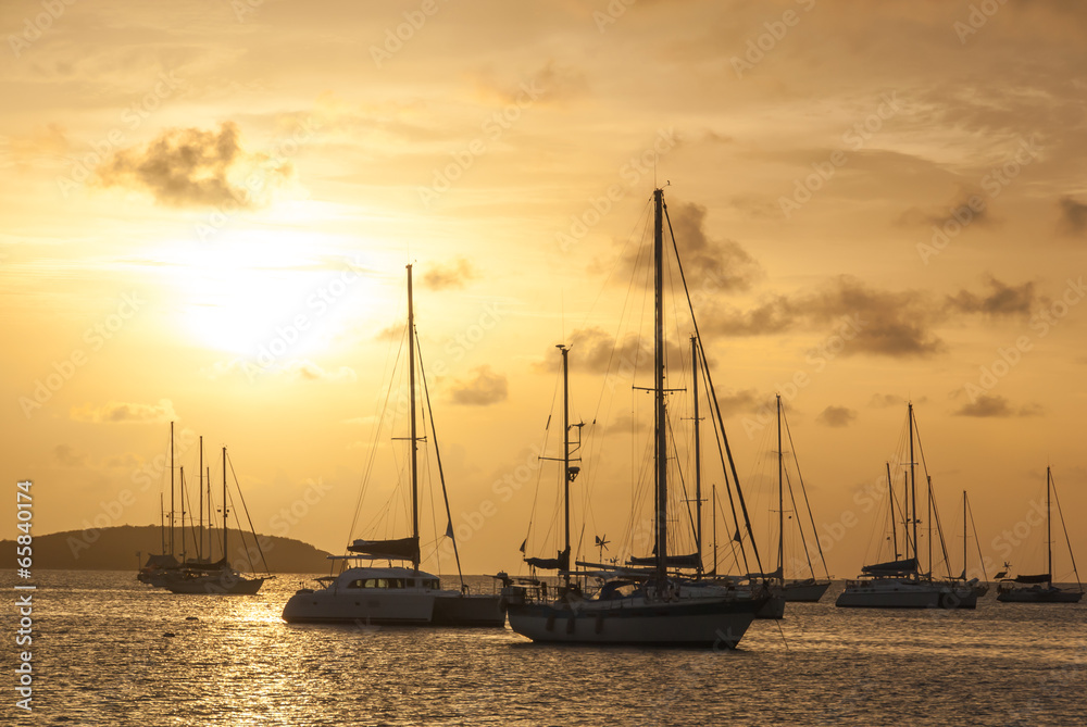 Moored Sailboats in a St. Martin Harbor II