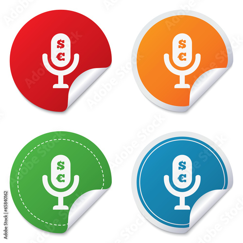 Microphone icon. Speaker symbol. Paid music sign