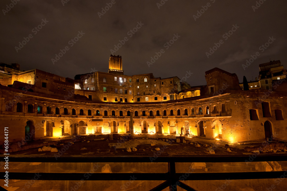 Trajan's Market from Trajan's Forum, by night, Rome, Italy