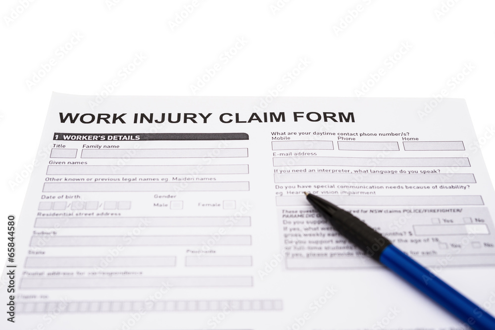 work injury claim form on white with clipping path work injury claim form on white with clipping path