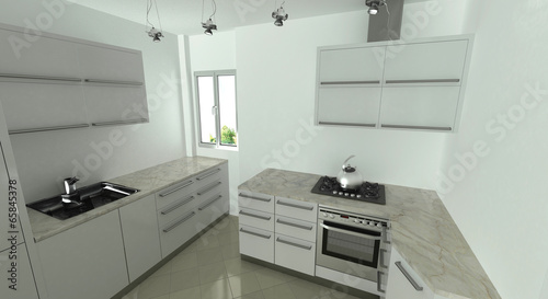 Cucina  Appartamento  Rendering 3d progetto  interni