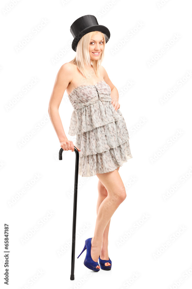 Fashionable female with retro hat and a cane Fashionable female with retro hat and a cane