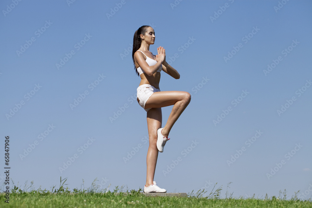 Fitness woman exercising in summer park Fitness woman exercising in summer park