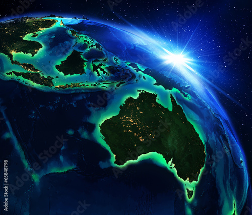 land area in Australia, and Indonesia the night