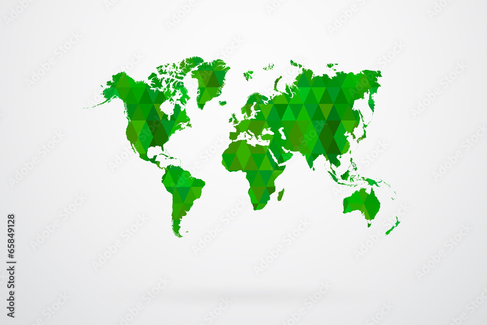 Green Mosaic Tiles World Map Vector Illustration Abstract