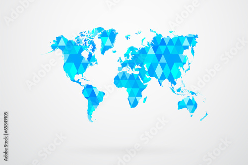 Blue Mosaic Tiles World Map Vector Illustration Abstract