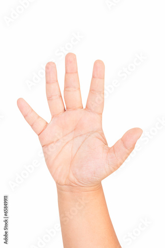 isolated boy hand shows the number five
