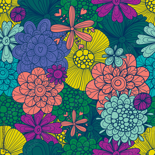 Colorful seamless pattern with flowers.