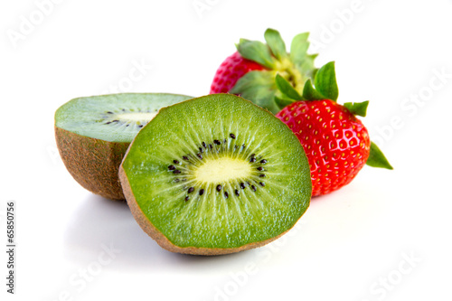 ripe and juicy kiwi and strawberry close-up