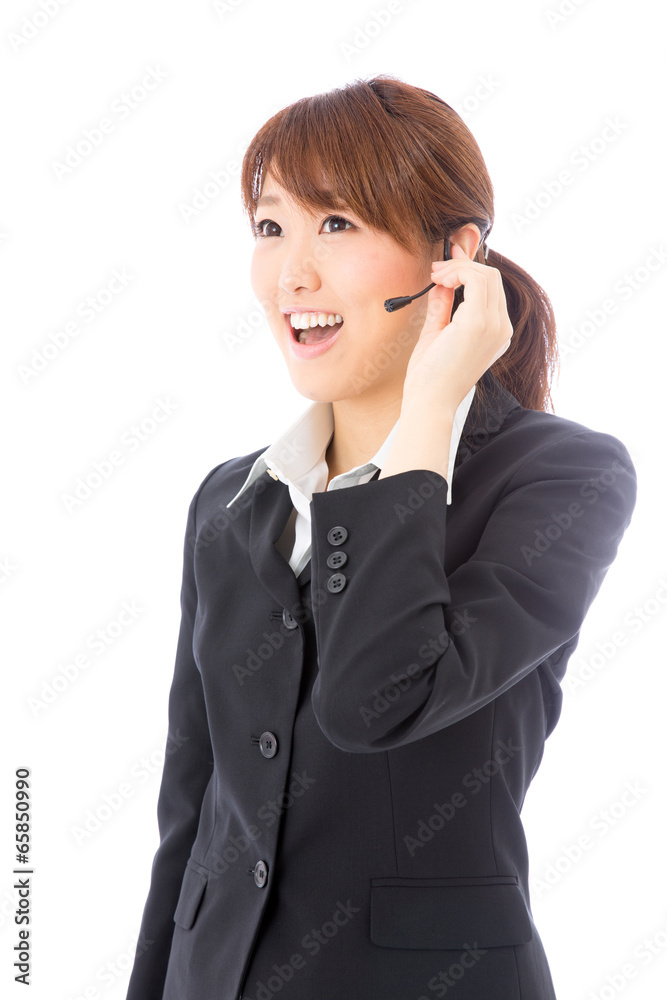 asian businesswoman with headset on white background asian businesswoman with headset on white background
