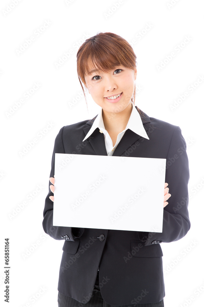 asian businesswoman with blank whiteboard asian businesswoman with blank whiteboard
