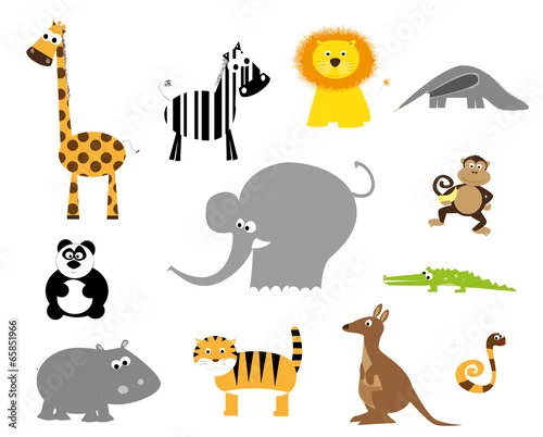 Obraz dzikie zwierzęta - wektory, komplet, białe tło