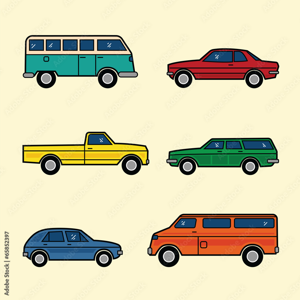 Line Style Color Vector Cars Set