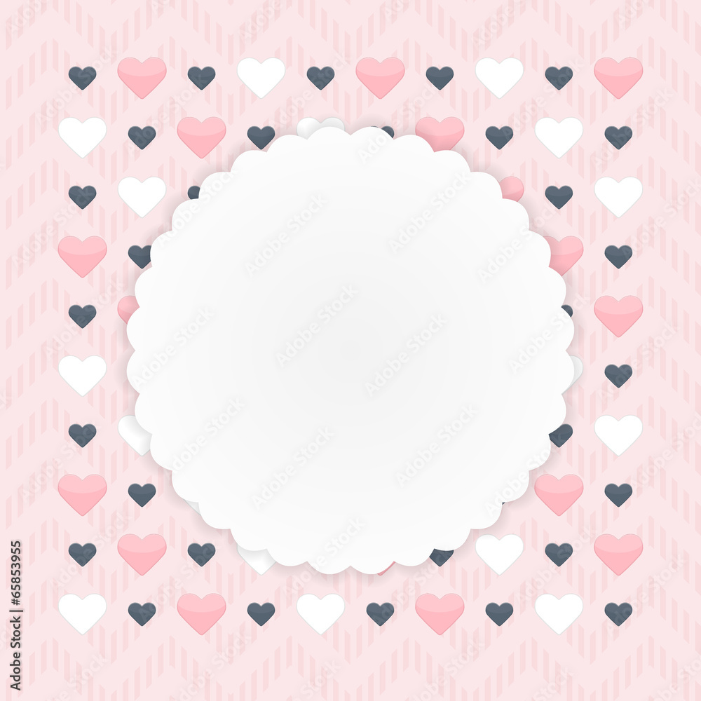 Greeting card with hearts over pink