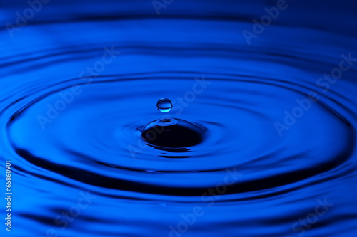 Water drop close up with concentric ripples colourful blue surfa