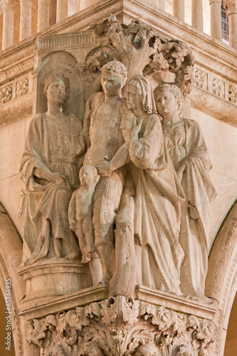 Venice - sculpture from facade of Doge palace at night