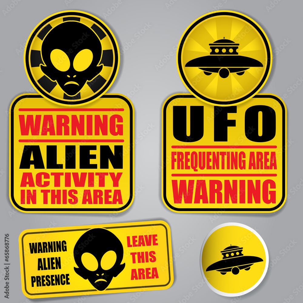 Naklejka premium Warning Alien UFO Signs