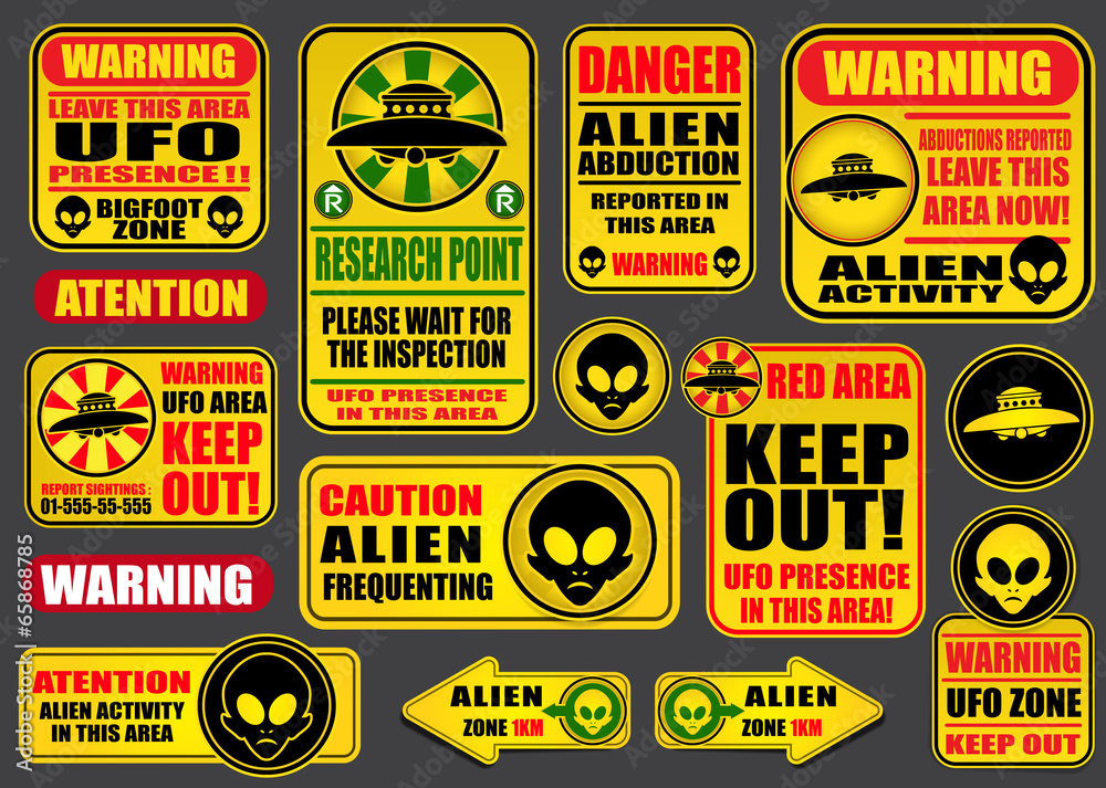 Warning UFO Aliens Signs Collection Stock Vector Adobe Stock