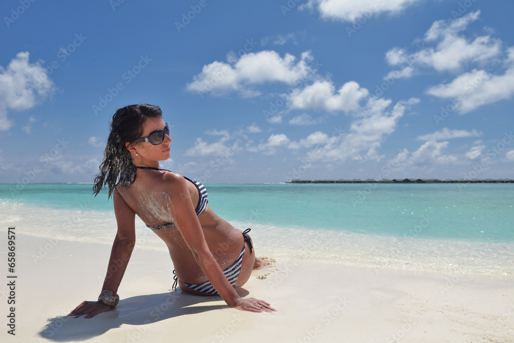 beautiful young woman  on beach have fun and relax