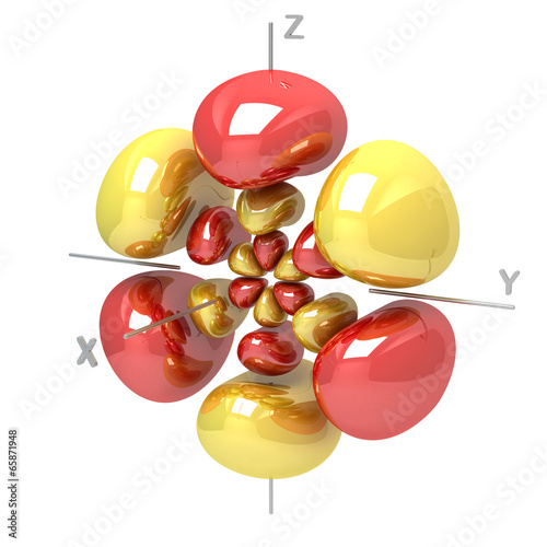 Shape of the 6Fyz M-3 atomic orbital on white background. Availa