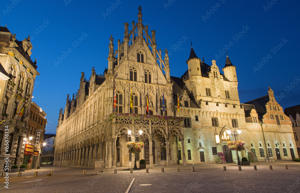 Mechelen -  Grote markt and town hall in evenig dusk