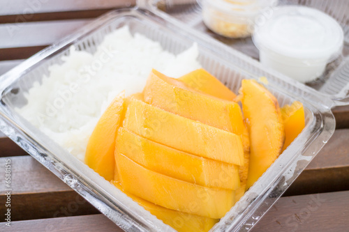 Tropical dessert box of sweet mango and sticky rice