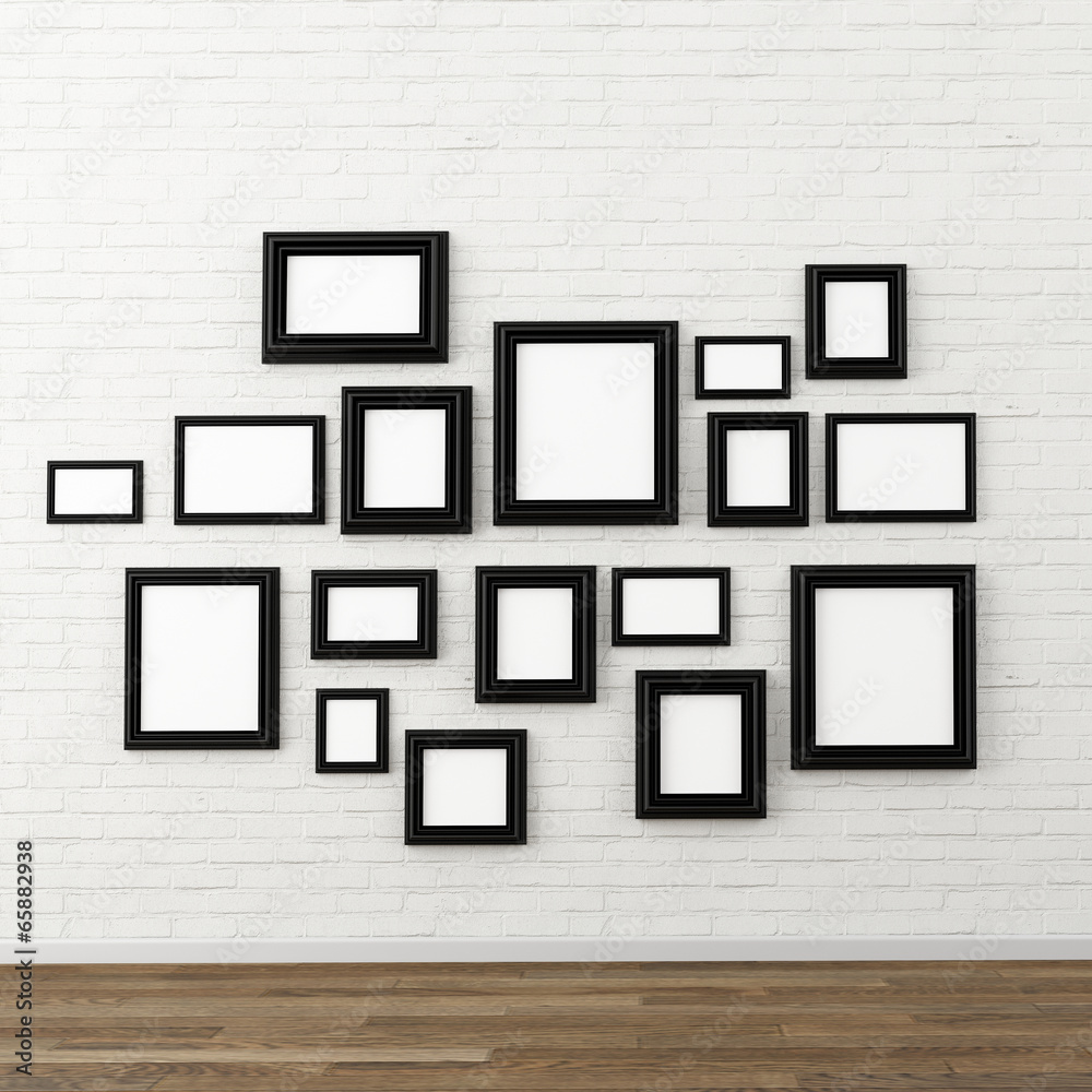 picture frame on white brick wall