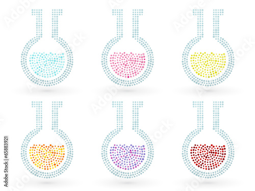 set of flasks with chemicals in a laboratory