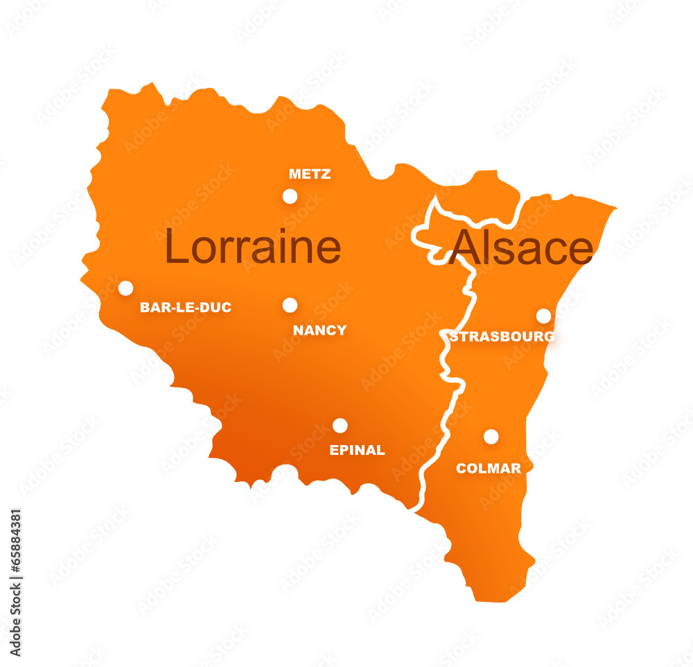 Fototapeta premium régions alsace et lorraine avec préfectures