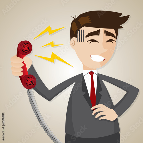 cartoon businessman with loudness from telephone