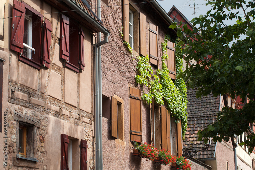 Fototapeta premium half-timbered medieval houses in Eguisheim in Alsace